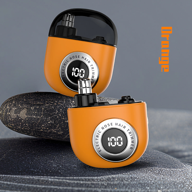 Smart Mini Electric Nose Hair Trimmer | USB-C, LED Display, Washable Head (Orange)