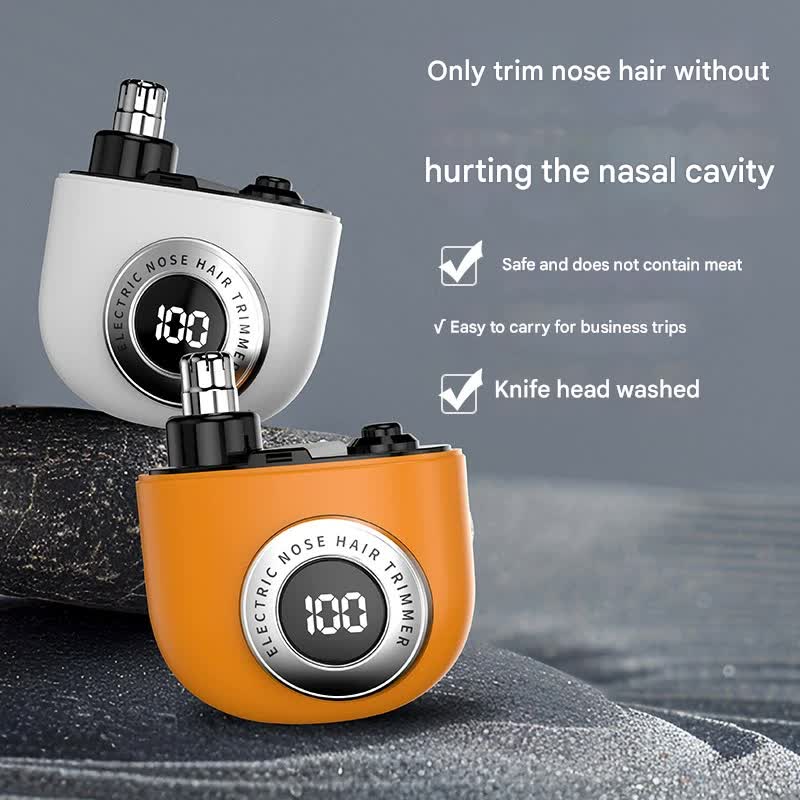 Smart Mini Electric Nose Hair Trimmer | USB-C, LED Display, Washable Head (Orange)