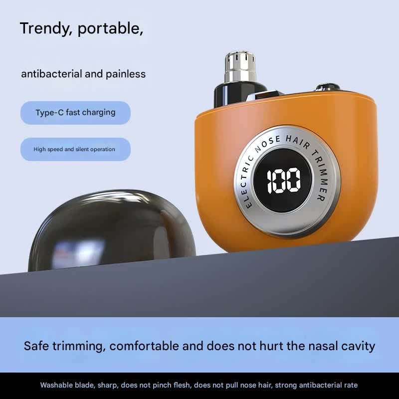 Smart Mini Electric Nose Hair Trimmer | USB-C Rechargeable, LED Display (Black)