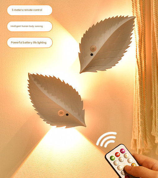 White RGB Colour-Changing Leaf LED Night Light | Wireless Motion Sensor & Remote Control (10-Colour Ambience)