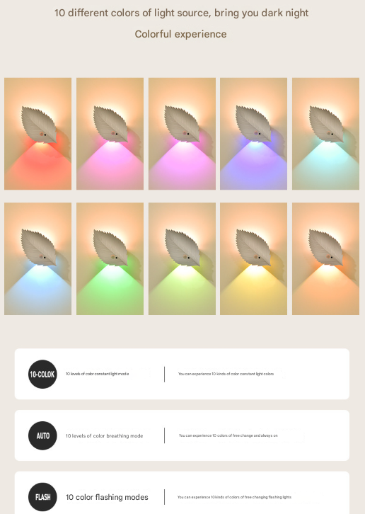 White RGB Colour-Changing Leaf LED Night Light | Wireless Motion Sensor & Remote Control (10-Colour Ambience)