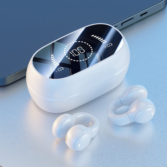 Smart Open-Ear Ear-Clip Wireless Earbuds (White) | LED Display & Hi-Fi Sound