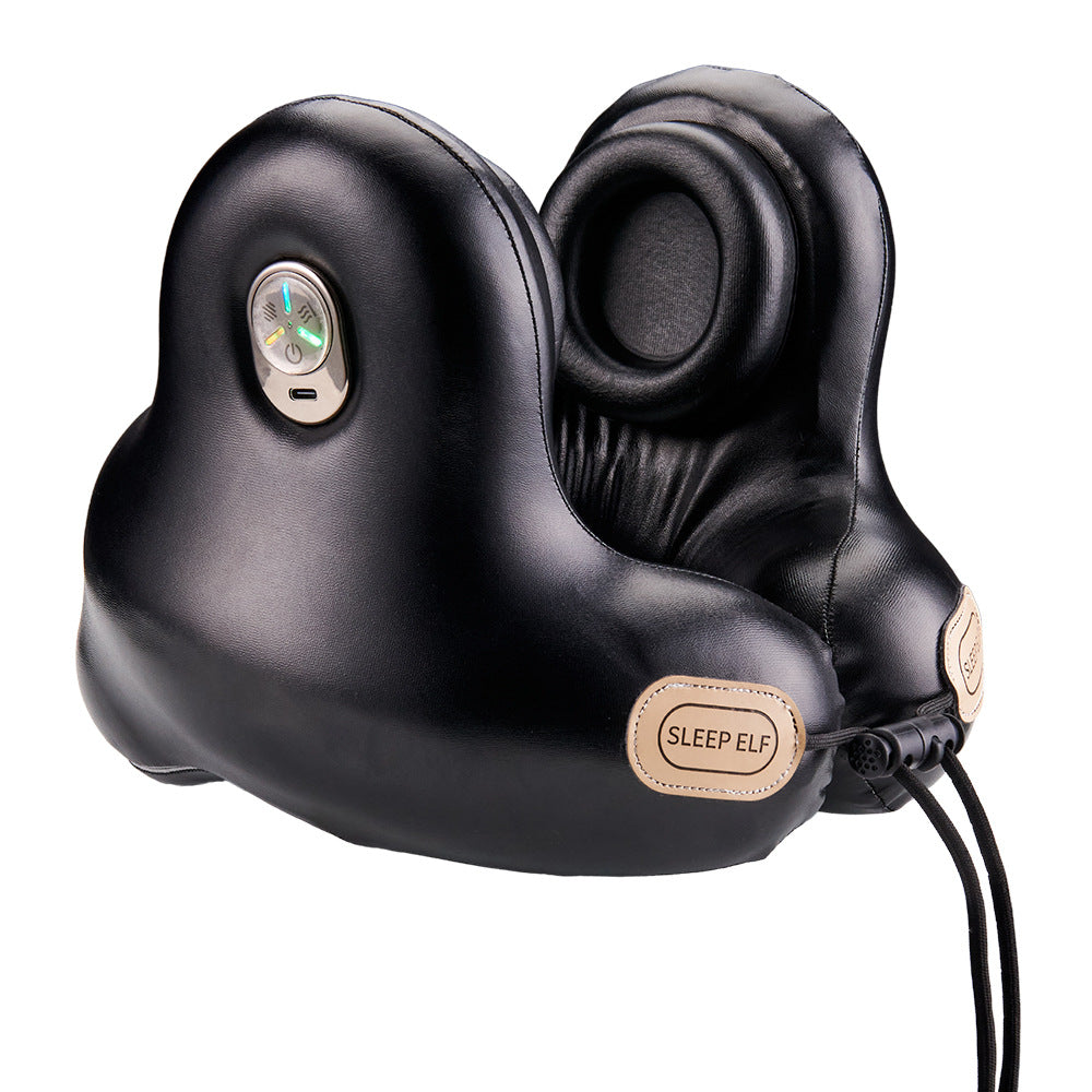 Smart Neck Pillow with Dual Noise Reduction, HIFI Bluetooth & Graphene Heating – “Sleep Elf” Travel Pillow (Black)