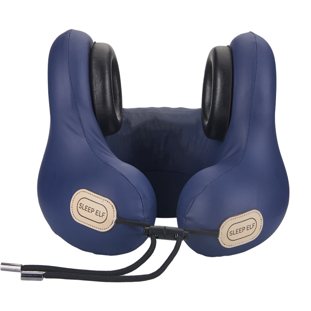 Smart Neck Pillow with Dual Noise Reduction, HIFI Bluetooth & Graphene Heating – “Sleep Elf” Travel Pillow (Navy Blue)