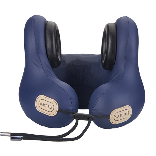 Smart Neck Pillow with Dual Noise Reduction, HIFI Bluetooth & Graphene Heating – “Sleep Elf” Travel Pillow (Navy Blue)