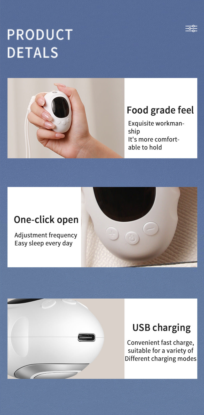 Handheld Microcurrent Sleep Aid Device | USB Rechargeable Pulse Massager (White)