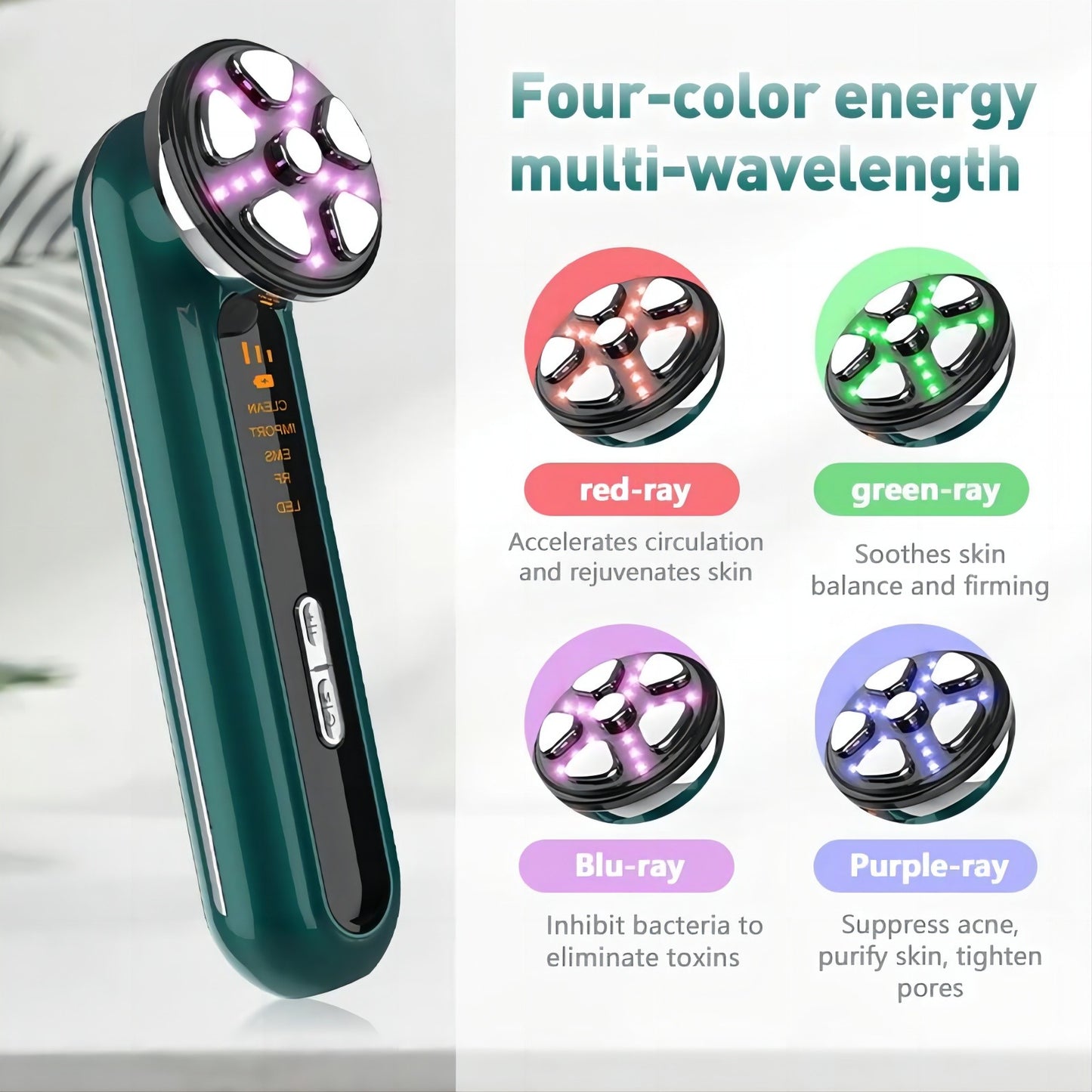 4-in-1 RF EMS Facial Beauty Device | Skin Tightening & LED Therapy Massager (Green)