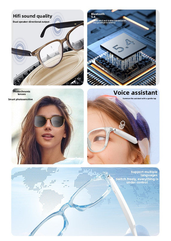 Smart Audio Glasses White | Photochromic Anti-Blue Light Open-Ear Bluetooth 5.4
