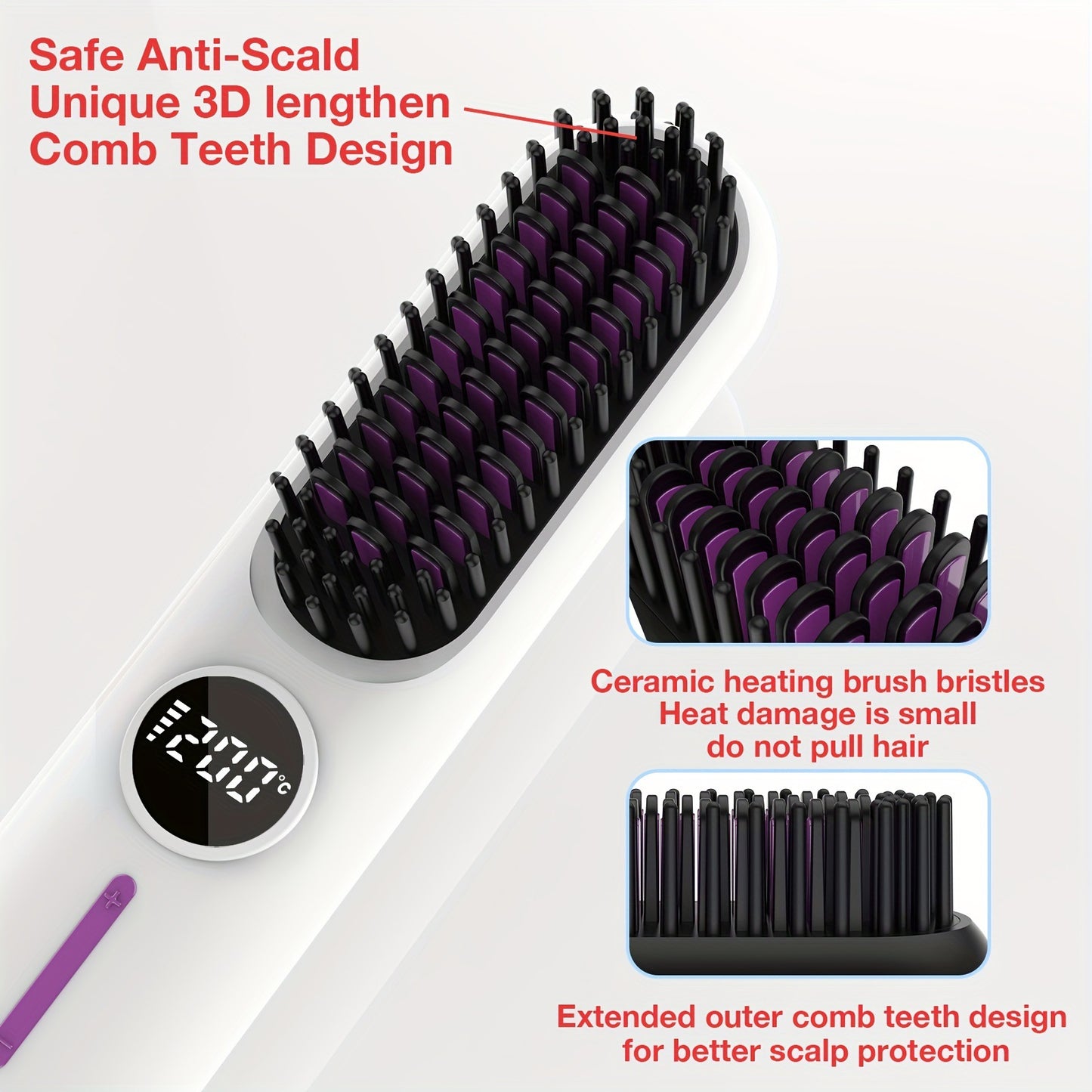 S01 Black Cordless Hair Straightener Brush | 2-in-1 Curling & Straightening Tool