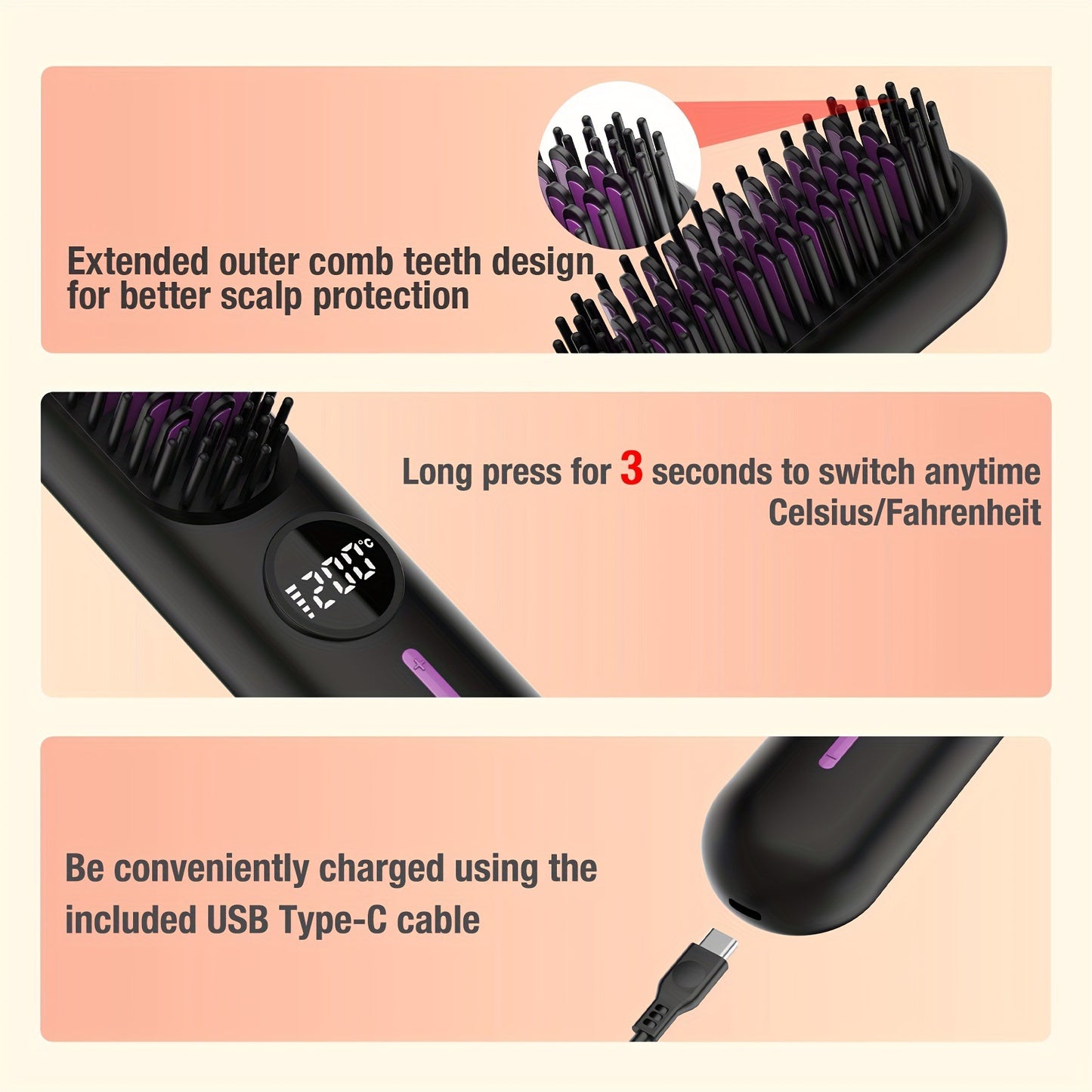 S01 Black Cordless Hair Straightener Brush | 2-in-1 Curling & Straightening Tool