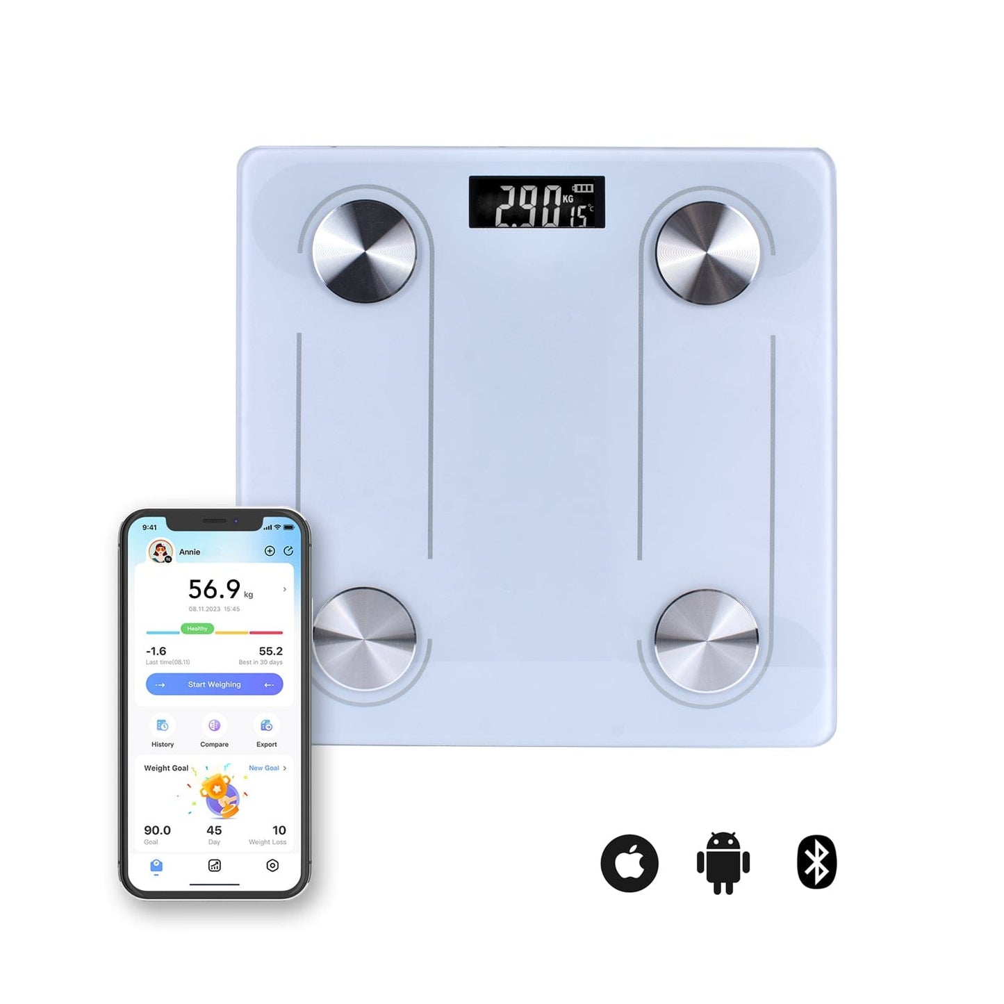 Smart Bluetooth Digital Bathroom Scale | Glass Platform – 180kg Max Capacity