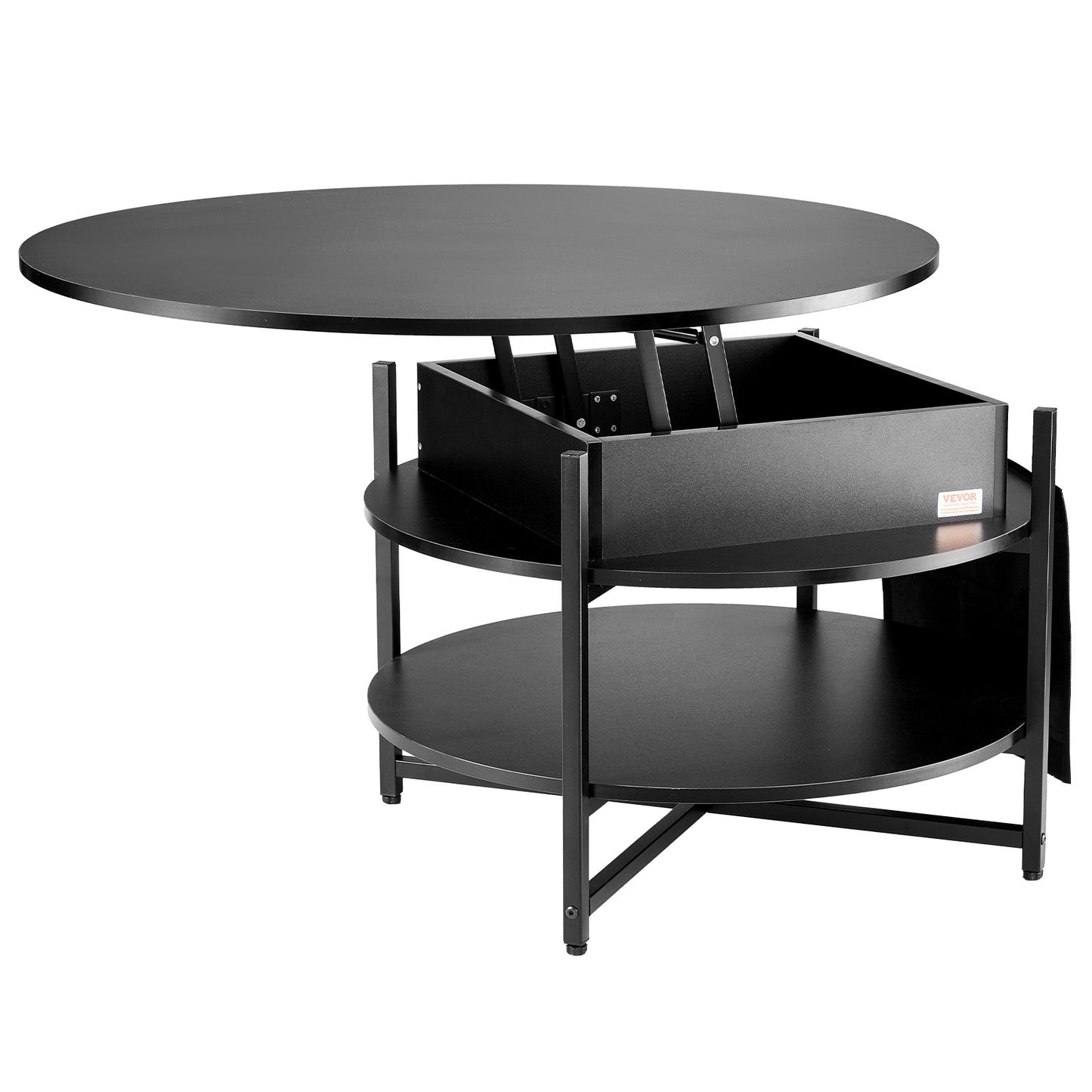 Smart Lift-Top Round Coffee Table | VEVOR 35.3” Storage Coffee Table (Black)