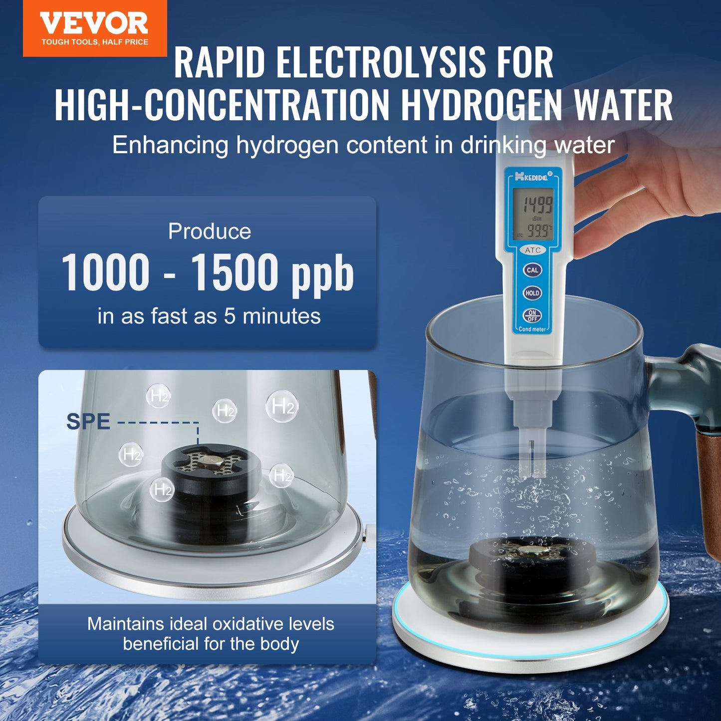 VEVOR Hydrogen Water Cup | 400ml SPE Hydrogen Generator with Wireless Charging Base