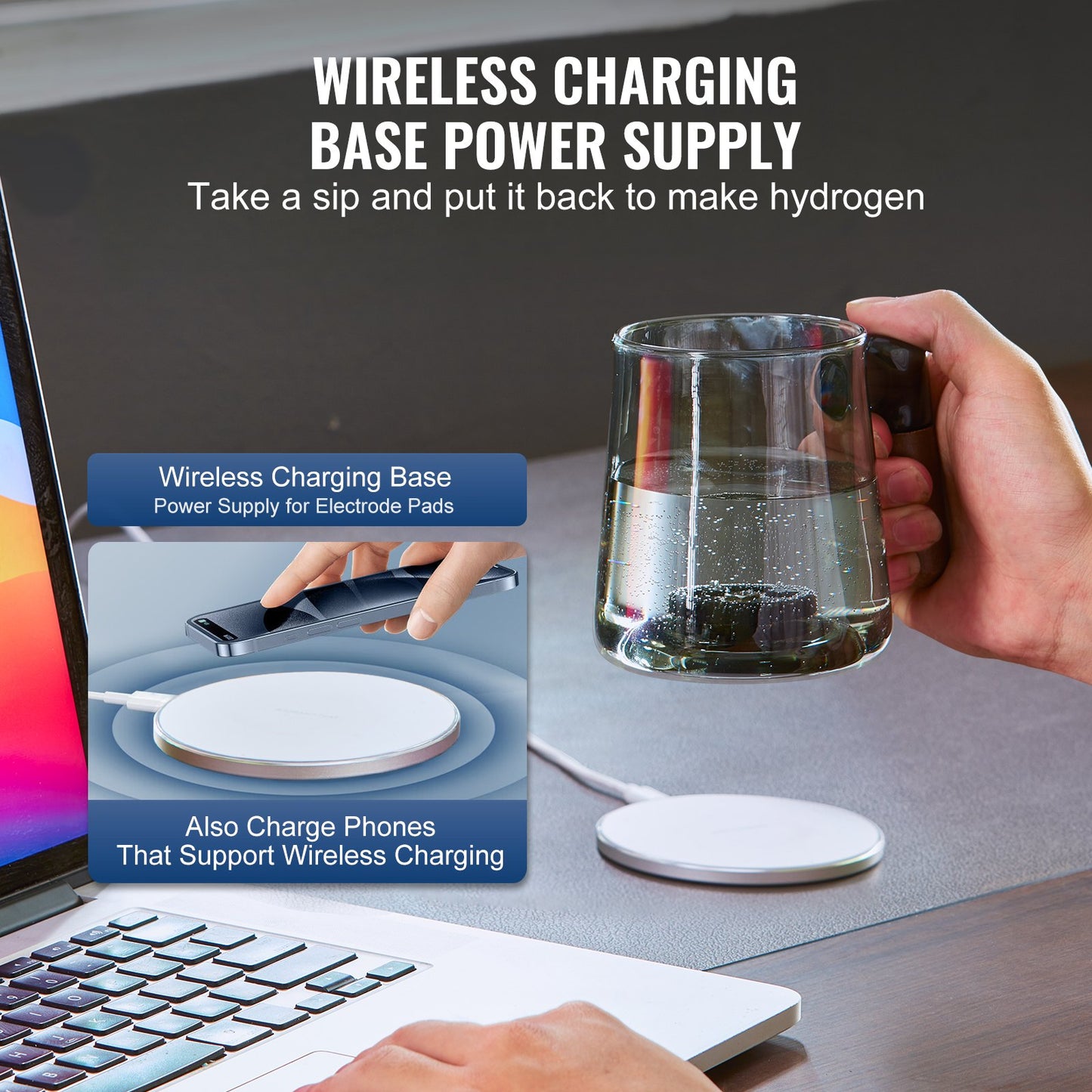 VEVOR Hydrogen Water Cup | 400ml SPE Hydrogen Generator with Wireless Charging Base