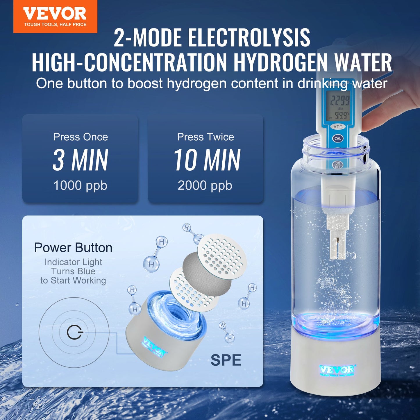 VEVOR Hydrogen Water Bottle Generator | SPE Technology Hydrogen-Rich Water Maker