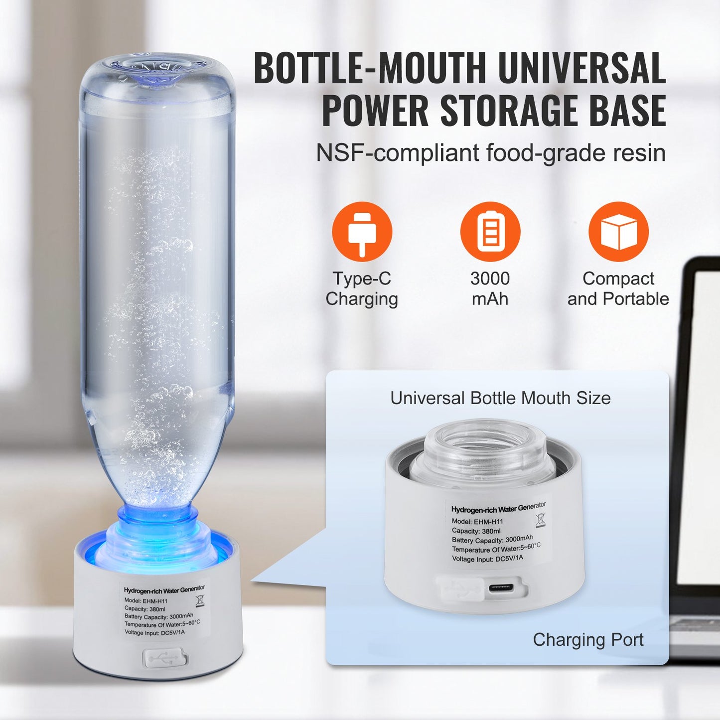 VEVOR Hydrogen Water Bottle Generator | SPE Technology Hydrogen-Rich Water Maker