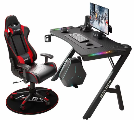 Smart RGB Gaming Desk | LED K-Shaped Computer Table with Metal Frame (140 x 60)