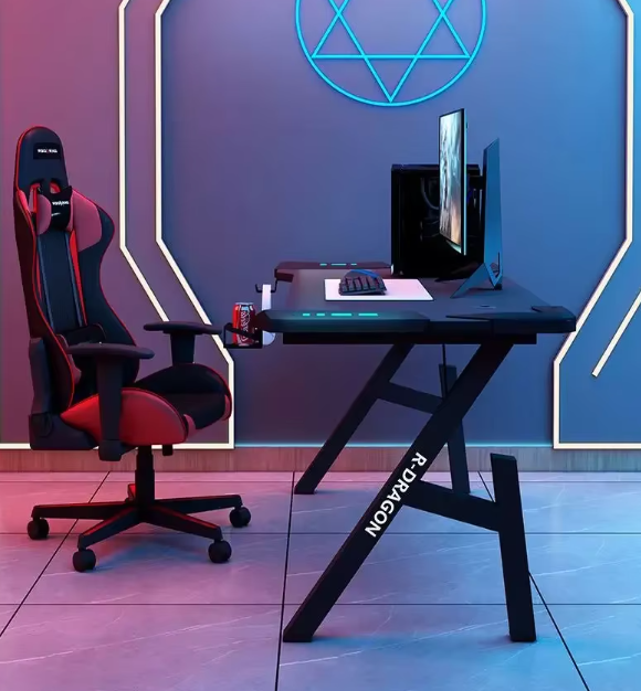 Smart RGB Gaming Desk | LED K-Shaped Computer Table with Metal Frame (140 x 60)